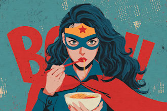 superhero pop art, food pop art,oil print, watercolor art
