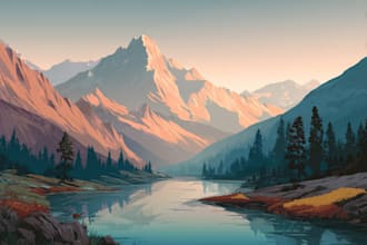 make poster, vector art deco, landscape illustration