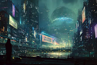 design an illustration of futuristic cyberpunk city