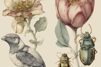 draw an animal and botanical illustration