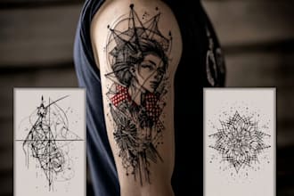make tattoo design linework, geometrical sleeve tattoo