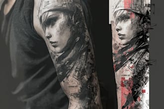 do premium trash polka design , sleeve tattoo