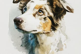 paint stunning portraits of your pets,dog in watercolor