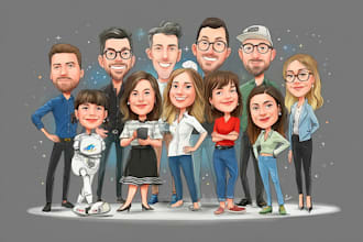 draw cartoon caricature as business, group, friends, family