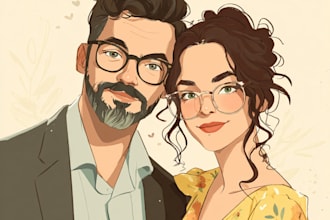 illustrate a romantic family couple