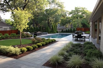 make landscape design, backyard, front garden, patio, pool
