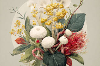 draw botanical illustrations of flowers, plants, line art