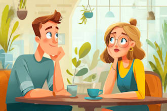 draw vector cartoon portrait human, animals and objects