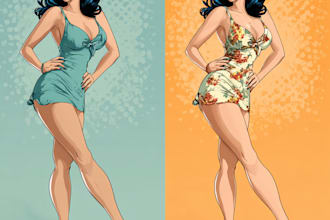 do a retro vintage pinup girl illustration