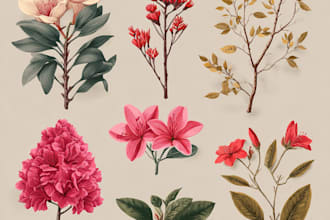 draw botanical illustration of flower illustration, plant illustration, and logo