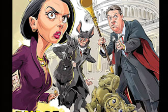 draw custom political cartoon or editorial illustration with bold satire