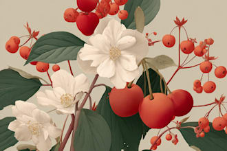 create a digital  botanical illustration of flowers