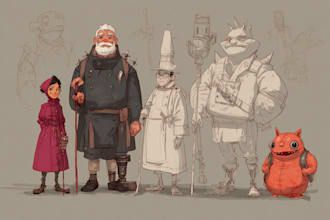 draw a concept sketch of characters, objects
