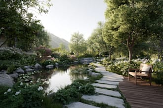 do realistic landscape, backyard, garden, pool, patio design