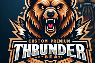 design high quality thunder bear mascot logo with t shirt design