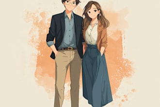 draw couple and wedding portrait illustration