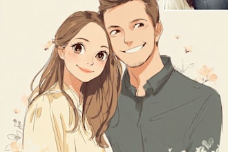 create you anime couple art portrait