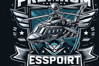 design high quality vintage esport helicopter logo with t shirt design