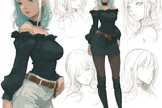 draw anime character concept art sheet