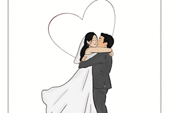 make a custom wedding invitation featuring a hand drawn portrait