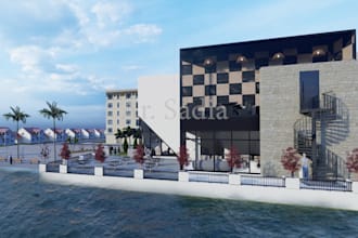 3d exterior of commercial restaurant