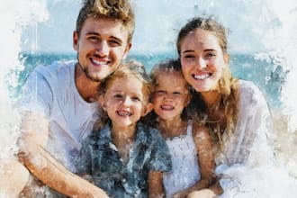 merge photos, combine photos to cartoon or watercolor family