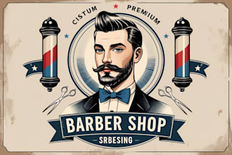 quality vintage barber shop logo with t shirt design
