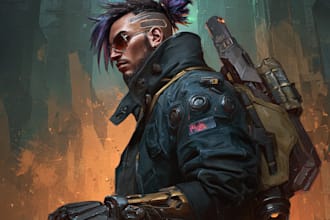 design cyberpunk and fantasy character splash art