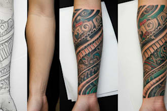 design custom tattoo sleeves, forearm tattoos, unique body art and logo designs