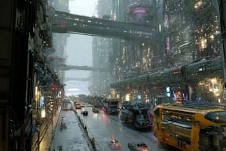 make amazing science fiction city illustration