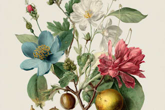 draw botanical illustrations of flowers, plants