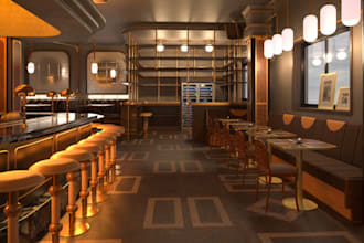 create 3d modern interior design for restaurant, cafe, bar, coffee shop, hotel