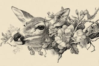 draw an animal and botanical illustration