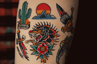 draw american traditional tattoo for your brand