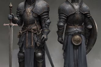 draw concept art of knights, medieval, dark fantasy warriors character