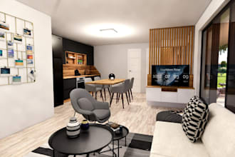 renovate modern tiny house,outdoor patio,cgi exterior render,minimalist interior
