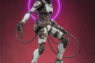 do cyberpunk, sci fi, robot, mecha character concept art
