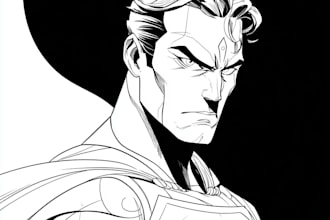 draw black and white comic superhero character line art