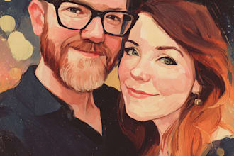 illustrate a romantic family couple portrait