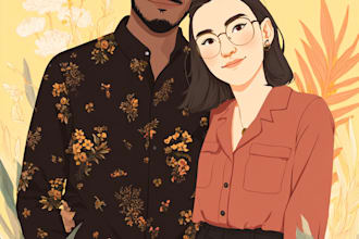 draw couple portrait for wedding illustration