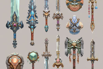 design creative concept art of weapons and items