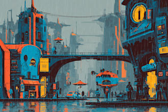 draw illustration of futuristic cyberpunk city