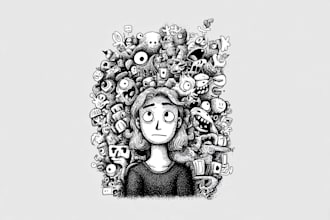 draw line art hand drawn doodle illustration, icons
