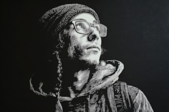 create a portrait print linocut style digital art