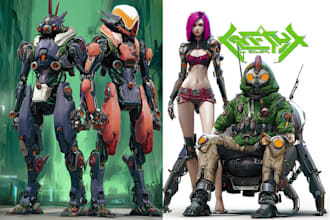 draw mecha robot armor character concept for you