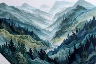 paint a watercolor and gouache landscape illustration