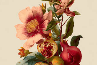 do botanical illustration of flowers, plants, and fruits