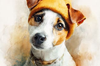 draw cute pet watercolor portrait illustration