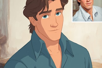 draw your portrait in charming disney cartoon art