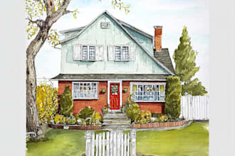 paint watercolor house portrait